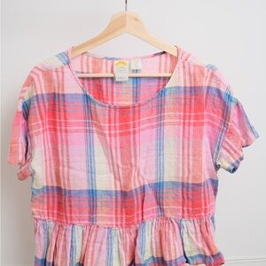 C & C Plaid Ruffle Hem Top in Pink and Blue